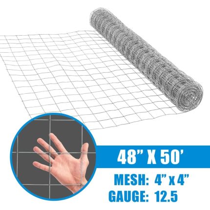 CAPHAUS 12.5 Gauge Galvanized Welded Fence Wire Roll, with 4?? x 4?? Square Mesh Opening, Wire Mesh Fencing Roll for Vegetables Garden Netting Chicken Coop Animal Enclosure