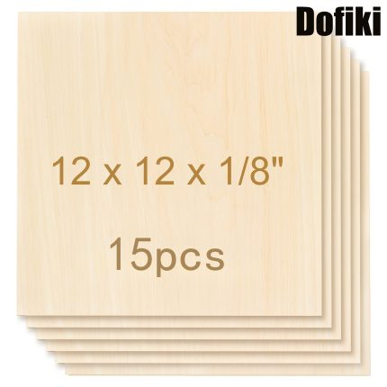 Dofiki 15pcs 3mm Basswood Plywood 12 X 12 X 1u002F8 Inches (305x305x3mm) for Home Decoration, Laser Engraving, Crafts, Architectural Model Making, Painting, DIY