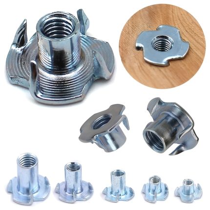 Set Of 75u002F66 Threaded Insert T-Nuts with 4 Prongs, Ideal for Climbing Supports, Wooden Structures, And Cabinets (Sizes M8, M6, M5, M4, M3)u002F(Sizes M10, M8, M6, M5, M4)