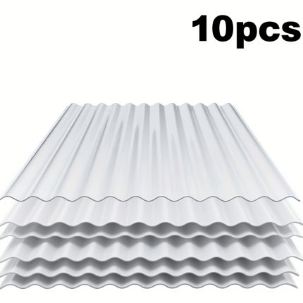 A Set of 10 Polycarbonate Roof Panels, Measuring 23.6 Inches in Width And 36.6 Inches in Length, Featuring a Curved, Transparent, And Corrugated Design. These Waterproof Panels Are Easy to Install And Have Grooves